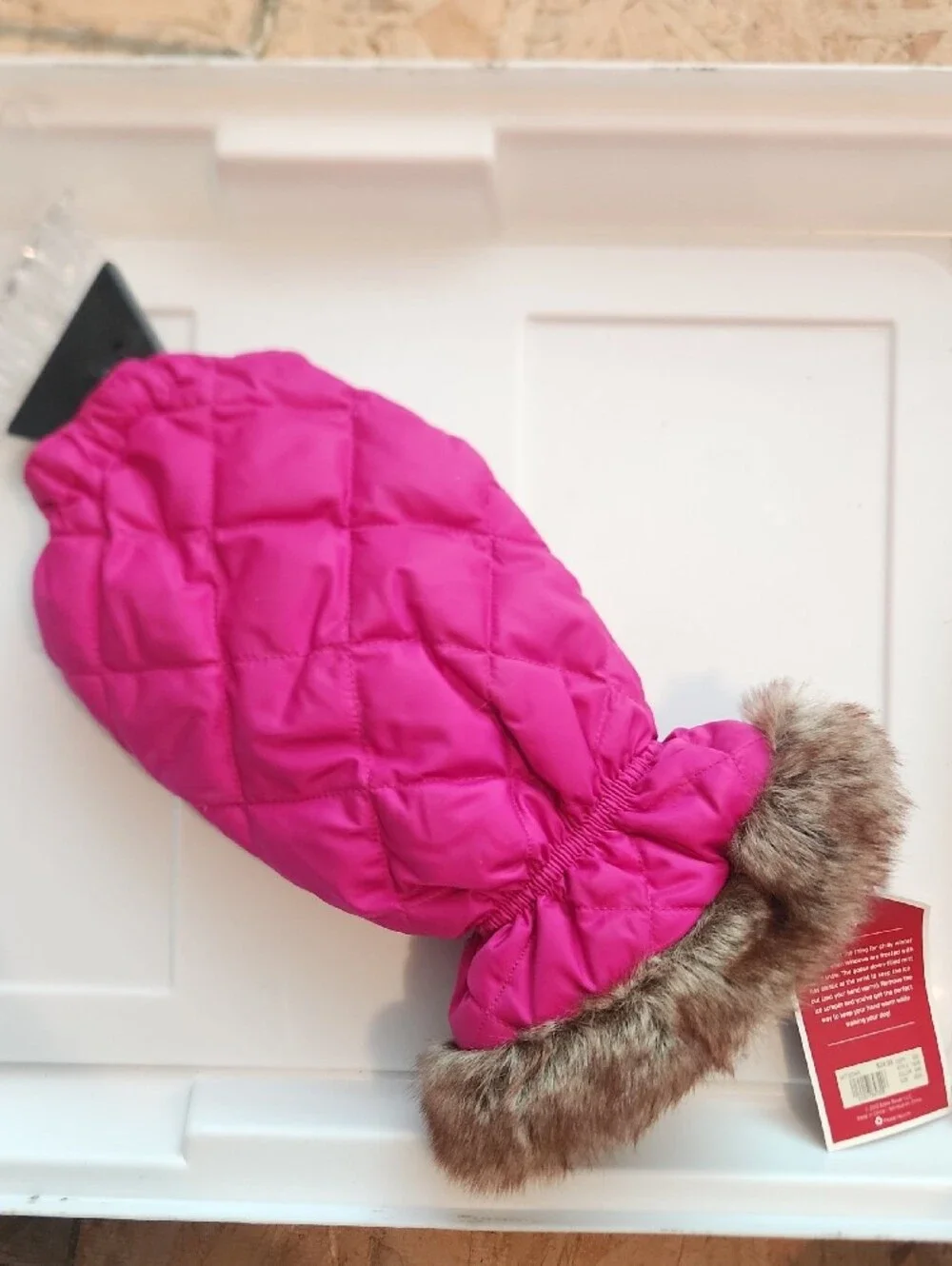 NWT Eddie Bauer Pink Quilted Ice Scraper Mitten with Faux Fur Cuff